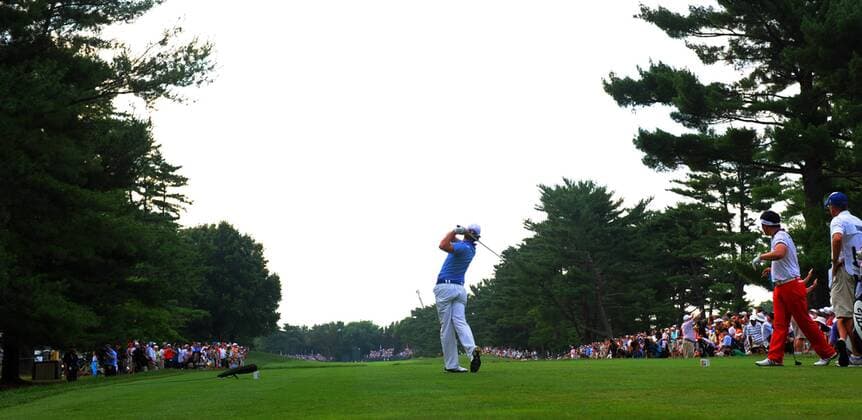 Northern Ireland s Rory McIlroy tees off on No. 16 as he goes on to win the 2011 U.S. Open golf championship at Congressional Country Club in Bethesda, Maryland on June 19, 2011. McIlroy set a record in winning with a 16-under-par score.  WAP20110619121 o0 USA