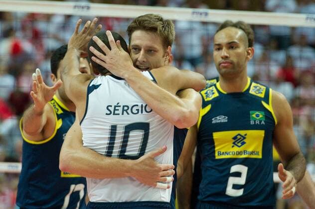 29.06.2011 - Katowice , FIVB World League 2011 , Poland (white) vs. Brasil (green) - Sergio , Murilo -  110629PAL035