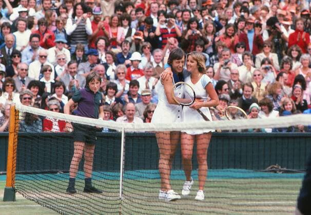 Tennis : Womens Final - Wimbledon tennis Championships 1978. Martina Navratilova (Winner) is congratulated by Chris Evert at the net. 