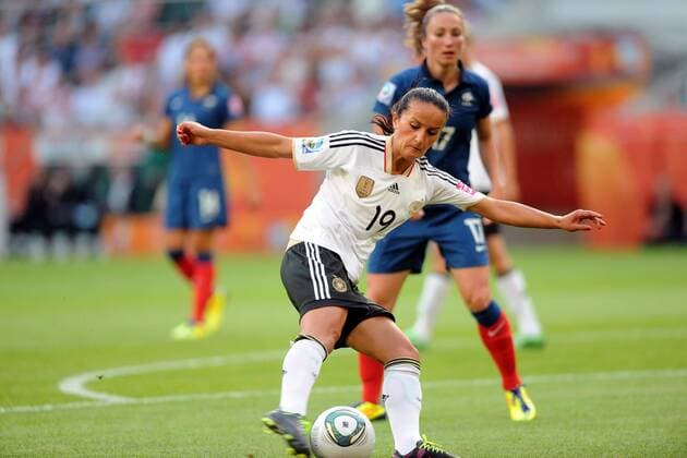 Football : France Germany - FIFA Women s World Cup 2011- Mönchengladbach - 05 07 2011 - Borussia Park - Fatmire BAJRAMAJ (GER) - Gaetane THINEY (FRA) - Football : France Germany - World Cup - 05 07 2011 AnthonyBibard 