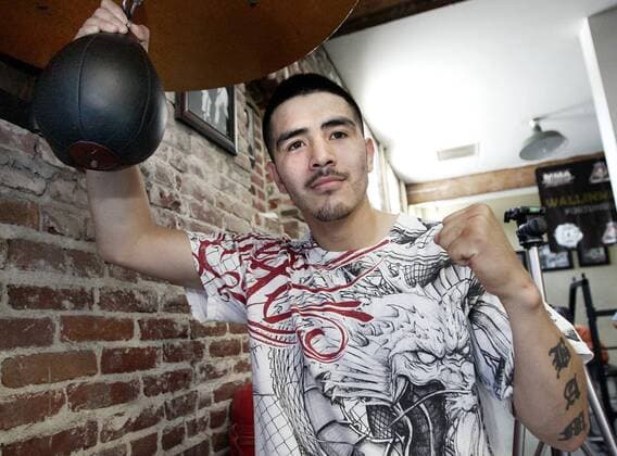 July 05, 2011 - Hollywood, California, U.S. - Undefeated WBA Lightweight champion BRANDON BAM BAM RIOS, of Oxnard, California, poses at the speed bag during media day at the Fortune Gym in Hollywood as he prepares for his upcoming world Lightweight title fight against top-rated contender U. Antillon from Maywood, California on Saturday, July 9 at The Home Depot Center in Carson, California. Top Rank promotes this event which will be telecast live on SHOWTIME Championship Boxing. Boxing 2011 - Fortune Gym Media Day - ZUMAf01