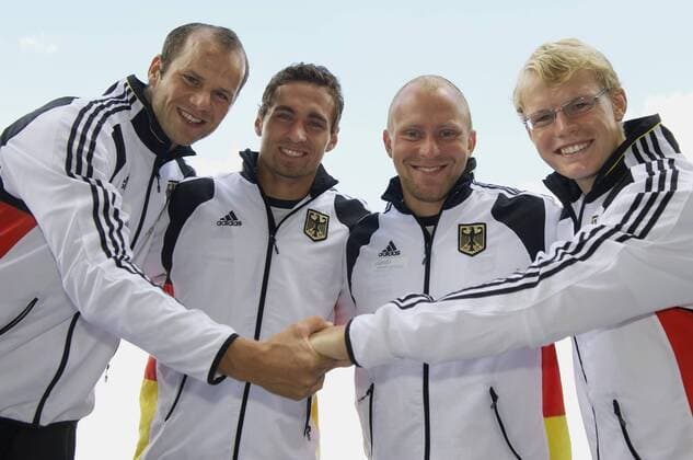 Kanurennsport Kienbaum 05.07.2011 Nationalteam Deutschland 4er Kajak Herren vlnr Max HOFF Robert GLEINERT Norman BRÖCKL Marcus GROSS