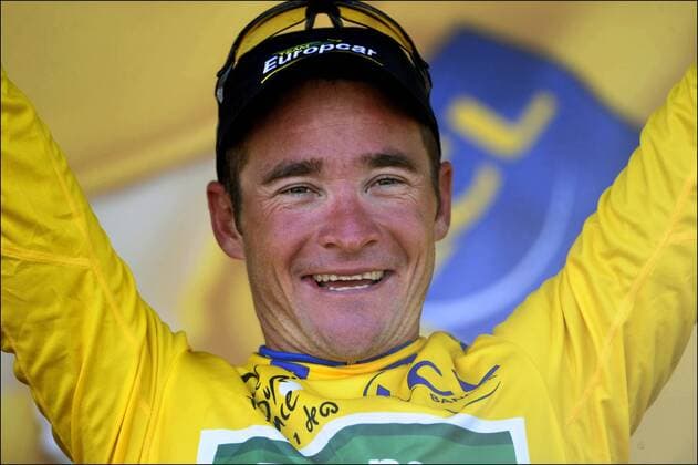 Thomas Voeckler (FRA Europcar) - Träger des gelben Trikots der Tour de France 2011 nach der 9. Etappe: Issoire - Saint Flour - 10.07.2011 - xPhotoNewsx  o0 gelbes Trikot Gesamtführung Gesamtführender