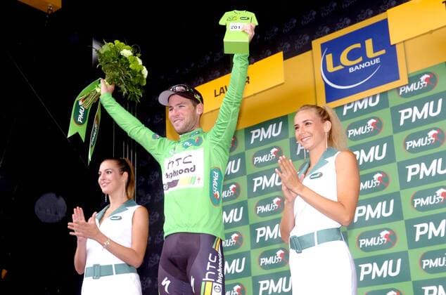 2011, Tour de France, Etappe 11: Blaye les Mines - Lavaur, Htc - High Road 2011, Mark Cavendish ---  o0 Siegerehrung Trikot grün