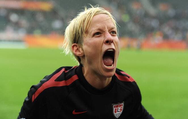 13-07-2011, Fussball, FIFA Frauen-Weltmeisterschaft 2011, Halbfinale in Mönchengladbach, FRANKREICH - USA 1-3 Megan Rapinoe (USA) schreit ihre Freude heraus