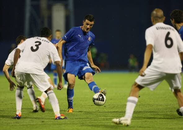Zagreb, 13.07.2011. 2nd qualifying round UEFA Champions League - First Leg GNK Dinamo Zagreb (blue) - Neftci Baku PFK (white) Ivan Krstanovic (b) and Denis Silva (3) and Skanco georgievski (6)