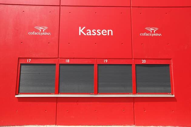 Fußball, Stadiongeschichte 1. FSV Mainz 05 Kassen bei der Coface Arena - Heimspielstätte des 1. FSV Mainz 05 o0 Schriftzug geschlossen