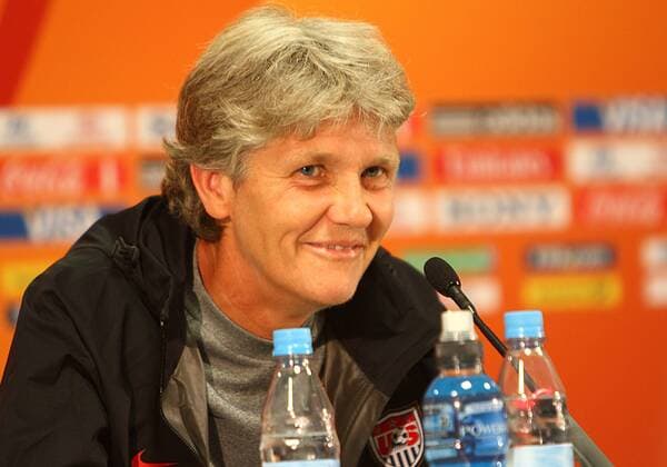 JULY 16 2011: Coach Pia Sundhage of USA at a press conference prior to the FIFA Women s World Cup final against Japan at FIFA World Cup stadium, Frankfurt, Germany SOCCER: JUL 16 Women s World Cup - USA Practice and Press Conference Icon2551107163245 EDITORIAL USE ONLY