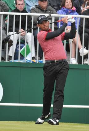 17.07.2011 Action from Royal St Georges , Sandwich , Kent on the fourth day of the British Open Championship. Pablo Larrazabal watches his opening tee shot xStevexButlerx  ActionPlus11194866 Content restricted for UK based newspaper