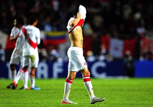 (110719) -- LA PLATA, July 19, 2011 (Xinhua) -- Peru s Paolo Guerrero reacts, after the match of semifinal of Copa America between Uruguay and Peru in La Plata, Argentina. July 19, 2011. (Xinhua Ivan Fernandez) 
