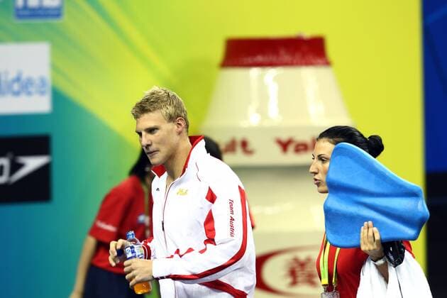 SCHWIMMEN - FINA WM 2011 SHANGHAI,CHINA,26.JUL.11 - DIVERS, SCHWIMMEN - FINA Weltmeisterschaften 2011. Bild zeigt Dinko Jukic (AUT) und Mirna Jukic.  o0 Bruder, Schwester, familie, Geschwister, privat