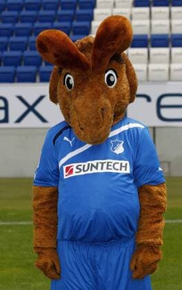 Maskottchen Hoffi (1899) . Fototermin 1899 Hoffenheim , Fussball-Bundesliga 2011-2012.