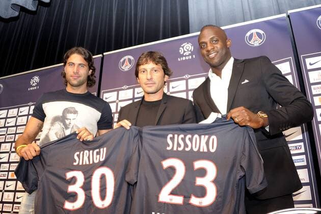 Salvatore Sirigu, Leonardo, Mohamed Sissoko - Pressetermin bei Paris Saint Germain (PSG) - - 