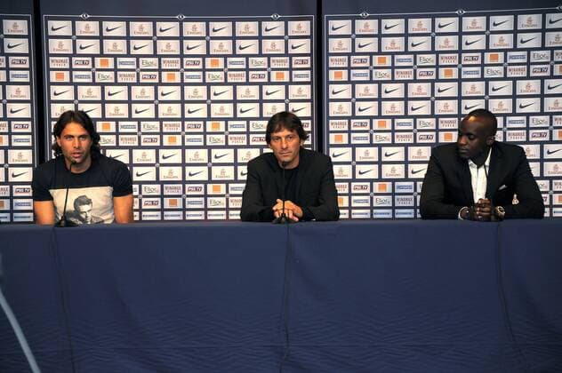Salvatore Sirigu, Leonardo, Mohamed Sissoko - Pressetermin bei Paris Saint Germain (PSG) - - 