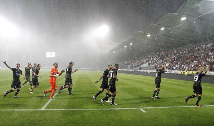 FUSSBALL - UEFA CL Quali, Sturm vs Zestafoni - GRAZ, ,03.AUG.11 - FUSSBALL - UEFA Champions League, Qualifikation, SK Sturm Graz vs FC Zestafoni. Bild zeigt den Jubel von Sturm. 