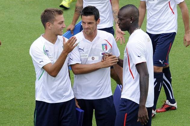 Coverciano 08 08 2011 - Training Nationalteam Italien - Mario Balotelli, Domenico Criscito, Christian Maggio 