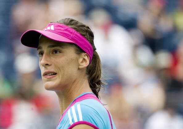 Aug. 12, 2011 - Toronto, ON, Canada - TORONTO, ONT: AUGUST 12, 2011 -- Andrea Petkovic of Germany bites her lip during her match during Rogers Cup tennis action in Toronto, Friday, August 12, 2011. Canadian News - Aug. 12, 2011 - ZUMAw51
