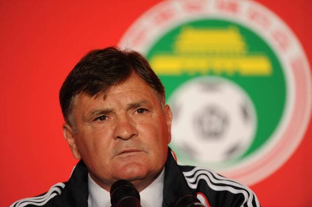 BEIJING, CHINA - AUGUST 14: (CHINA OUT) Jose Antonio Camacho, new head coach of China Men s Football Team looks on during a press conference after signing for Chinese Football Association at the Sofitel Hotel on Augsut 14, 2011 in Beijing, China.  CFP420255222 
