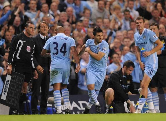 Sergio Aguero of Manchester City makes his premier league debut Barclays Premier League Manchester City v Swansea City 15th August, 2011 EDITORIAL USE ONLY. No use with unauthorised audio, video, data, fixture lists, club league logos or live services. Online in-match use limited to 120 images, no video emulation. No use in betting, games or single club league player publications.