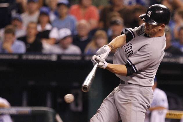 August 16, 2011: Brett Gardner 11 of New York in action during the MLB Baseball Herren USA game between the New York Yankees and the Kansas City Royals at Kauffman Stadium in Kansas City MO MLB Baseball Herren USA 2011: Yankees vs Royals AUG 16 - ZUMAc04