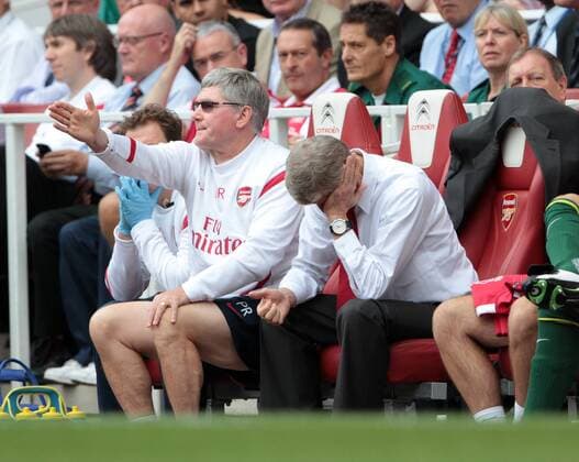 Arsenal s Arsene Wenger looks on dejected Barclays Premier League, Arsenal FC London vs Liverpool FC. 20th August, 2011 EDITORIAL USE ONLY. No use with unauthorised audio, video, data, fixture lists, club league logos or live services. Online in-match use limited to 120 images, no video emulation. No use in betting, games or single club league player publications.