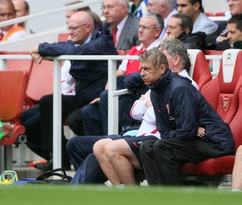 Arsenal s Arsene Wenger looks on dejected Barclays Premier League, Arsenal FC London vs Liverpool FC. 20th August, 2011 EDITORIAL USE ONLY. No use with unauthorised audio, video, data, fixture lists, club league logos or live services. Online in-match use limited to 120 images, no video emulation. No use in betting, games or single club league player publications.