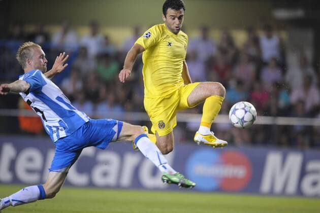 Giuseppe Rossi player of Villarreal and Anders Möller Christensen player of Odense, Villarreal CF - Odense BK --- 