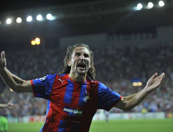Pilsen player Petr Jiracek celebrates first goal during second leg play-off Champions League soccer match FC Viktoria Plzen vs FC Copenhagen in Prague, Czech Republic, Wednesday, Aug. 24, 2011. (CTKxPhoto RomanxVondrous)  CTKPhoto73201108241025701