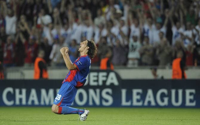 Marian Cisovsky of Pilsen celebrates during second leg play-off Champions League soccer match FC Viktoria Plzen vs FC Copenhagen in Prague, Czech Republic, Wednesday, Aug. 24, 2011. (CTKxPhoto MichalxKamaryt)  CTKPhoto740201108241015501