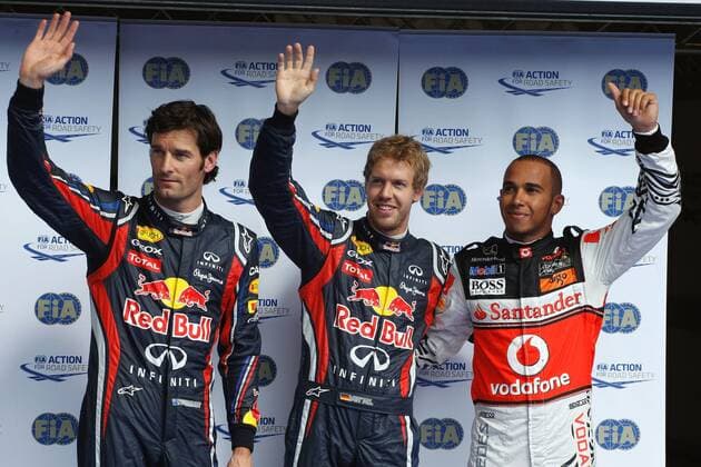 Sebastian Vettel (Red Bull Racing) Mark Webber (Red Bull Racing) Lewis Hamilton (McLaren Mercedes) sind die Schnellsten im Qualifying von Spa GP Belgien 2011 Formel 1 Grand Prix Belgien 2011