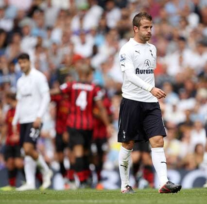 Tottenhams Rafael Van Der Vaart looks on dejected after Manchester Citys second goal Barclays Premier League - Tottenham Hotspur vs. Manchester City 28th August, 2011 EDITORIAL USE ONLY. No use with unauthorised audio, video, data, fixture lists, club league logos or live services. Online in-match use limited to 120 images, no video emulation. No use in betting, games or single club league player publications.