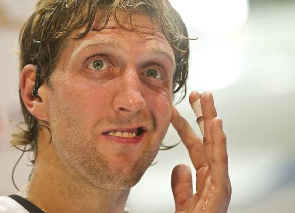 Dirk NOWITZKI Nr.14, Portrait, Porträt, Gesicht, fasst sich ins Gesicht Deutschland - Mazedonien Basketball Nationalmannschaft Herren Freundschaftsspiel, , Vorbereitung EM 2011 in München, Deutschland am 26.08.2011