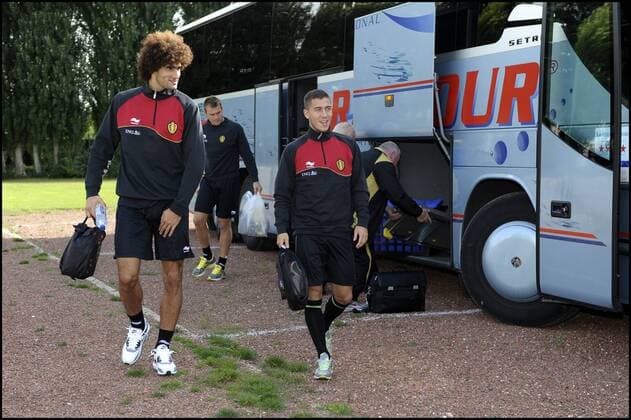 MAROUANE FELLAINI - EDEN HAZARD Football : Entrainement de la Belgique - 29.08.2011 - PhotoNews Panoramic 