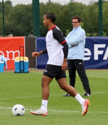 Englands Theo Walcott is watched by Fabio Capello during training Training Training - England 30th August, 2011 EDITORIAL USE ONLY. No use with unauthorised audio, video, data, fixture lists, club league logos or live services. Online in-match use limited to 120 images, no video emulation. No use in betting, games or single club league player publications.