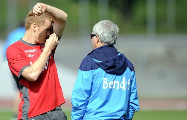 Training Nationalteam Norwegen in Baerum John Arne Riise und Egil Olsen 