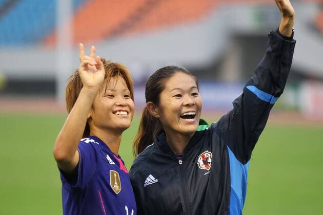 (L to R) Asuna Tanaka (JPN), Homare Sawa (JPN), September 1, 2011 - Football : Women s Asian Football Qualifiers Final Round for London Olympic Match between Japan 3-0 Thailand at Shandong Provincial Stadium, Jinan, China.  (jyfa070057)