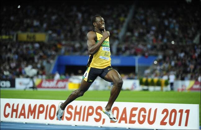 DAEGU 03 09 2011 SPORT ATHLETISME ATLETIEK DAY 8 WORLD CHAMPIONSHIP IAAF DAEGU 2011 - 200 M MEN FINAL - USAIN BOLT - WINNER GOLD MEDAL PhotoNews Panoramic 