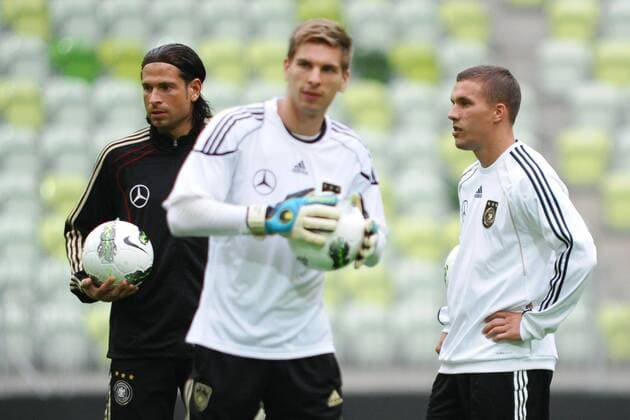 05.09.2011 GDANSK FOOTBALL TRAINING BEFORE INTERNATIONAL FRIENDLY GAME POLAND - GERMANY N Z Tim Wiese Ron-Robert Zieler LUKAS PODOLSKI  20110905_PF_PM113