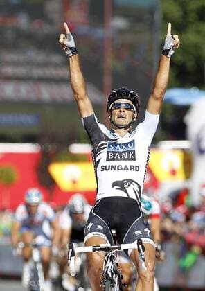 Stage winner Juan Jose Haedo (ARG Saxo Bank Sungard) during the 16th stage of La Vuelta 2011 between Villa Romana La Olmeda and Haro.September 6,2011.  (111163)