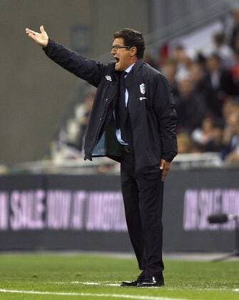 England manager Fabio Capello during the Euro 2012 qualifying match between England and Wales at Wembley Stadium, London, England, on September 6, 2011. Photo Credit SPORTIMAGE JAKE BADGER European Championship Qualifying Group G England v Wales 6th September, 2011 EDITORIAL USE ONLY. No use with unauthorised audio, video, data, fixture lists, club league logos or live services. Online in-match use limited to 120 images, no video emulation. No use in betting, games or single club league player publications.