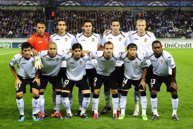 Valencia CF: (L)goalkeeper Diego Alves of Valencia,Mehmet Topal of Valencia,Victor Ruiz of Valencia,Adil Rami of Valencia,Jeremy Mathieu of Valencia. Daniel Parejo of Valencia,Sofiane Feghouli of Valencia,Ever Banega of Valencia,Roberto Soldado of Valencia,Pablo Piatti of Valencia,Miquel of Valencia --- xVIxJackxJacobsxIVx 360689 o0 Totale Mannschaftsfoto