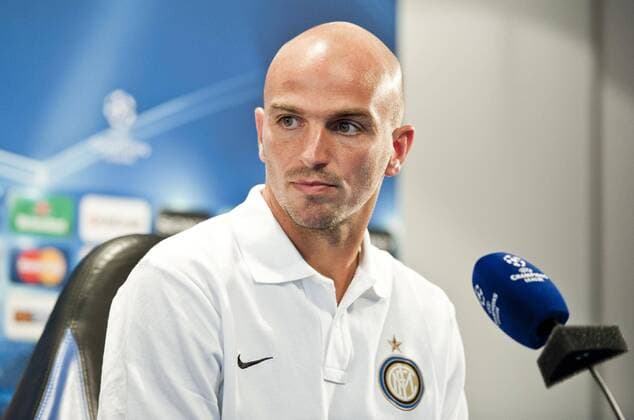 Esteban Cambiasso (Inter Mailand) speaking to the media during the press conference before the UEFA Champions League match 