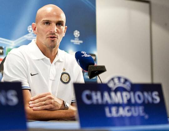 Esteban Cambiasso (Inter Mailand) speaking to the media during the press conference before the UEFA Champions League match 