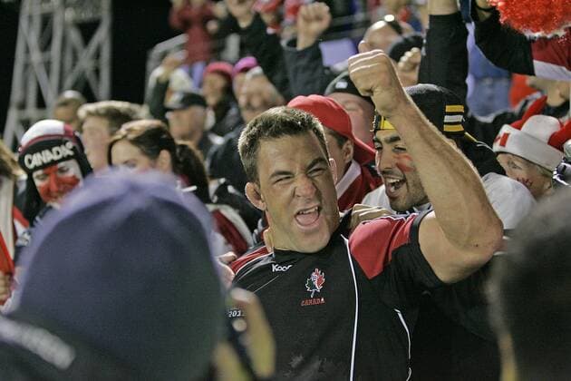 Rugby Union - Rugby World Cup 2011 -Tonga v Canada Jamie Cudmore - Canada celebrates with the fans at the final whistle. 