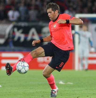 14.09 .2011 Basel , St Jakob Park Fussball UEFA Champions League Gruppenphase FC Basel - Otelul Galati (ROM) 2:1 Benjamin Huggel (FC Basel) Einzelbild , Aktion