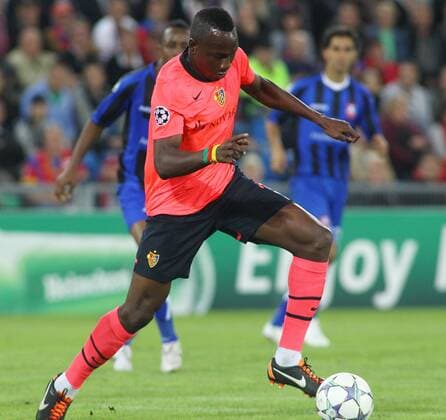 14.09 .2011 Basel , St Jakob Park Fussball UEFA Champions League Gruppenphase FC Basel - Otelul Galati (ROM) 2:1 Jacques Zoua (FC Basel) Einzelbild , Aktion