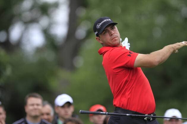 16 September 2011: PGA Golf Herren Pro, Gary Woodland loses his grip on his driver after a tee shot during the second round of the 2011 BMW Championship at Cog Hill Golf Club in Lemont, Illinois. PGA Golf Herren Golf: Sep 16 BMW Second Round Icon518110916055 EDITORIAL USE ONLY