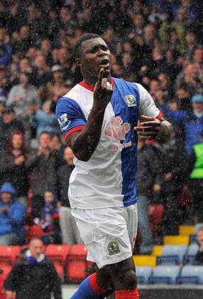 Yakubu Ayegbeni of Blackburn Rovers celebrates scoring the equalising goal Barclays Premier League - Blackburn Rovers vs. Arsenal FC London - 17th September, 2011 EDITORIAL USE ONLY. No use with unauthorised audio, video, data, fixture lists, club league logos or live services. Online in-match use limited to 120 images, no video emulation. No use in betting, games or single club league player publications.