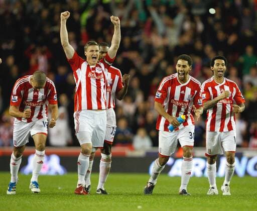 Stoke City s Robert Huth celebrates victory in the shoot out with Ryan Shotton,Jermaine Pennant and Jon walters Carling Cup Stoke City v Tottenham Hotspur 20th September, 2011 EDITORIAL USE ONLY. No use with unauthorised audio, video, data, fixture lists, club league logos or live services. Online in-match use limited to 120 images, no video emulation. No use in betting, games or single club league player publications.