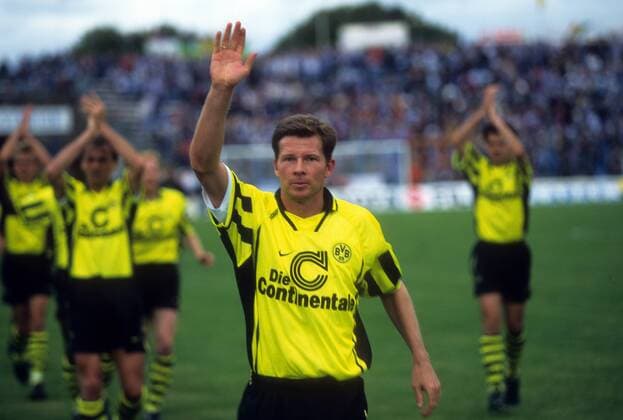 Stefan Reuter (Borussia Dortmund) - Schlussjubel BVB Jubel Freude Porträt